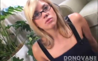 Nerdy blonde woman likes to get fucked in a doggy- style position, after she sucked her lover's dick
