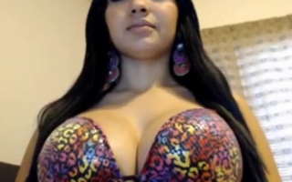Busty Latina babe with small boobs, Liona Roo is toying her pussy, in front of the camera