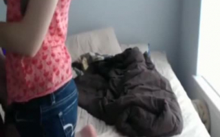 Black guy lifted his white girlfriend's skirt and fuck her tight, shaved pussy in her bed