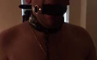 Dominatrix bondage slave gets her face impaled